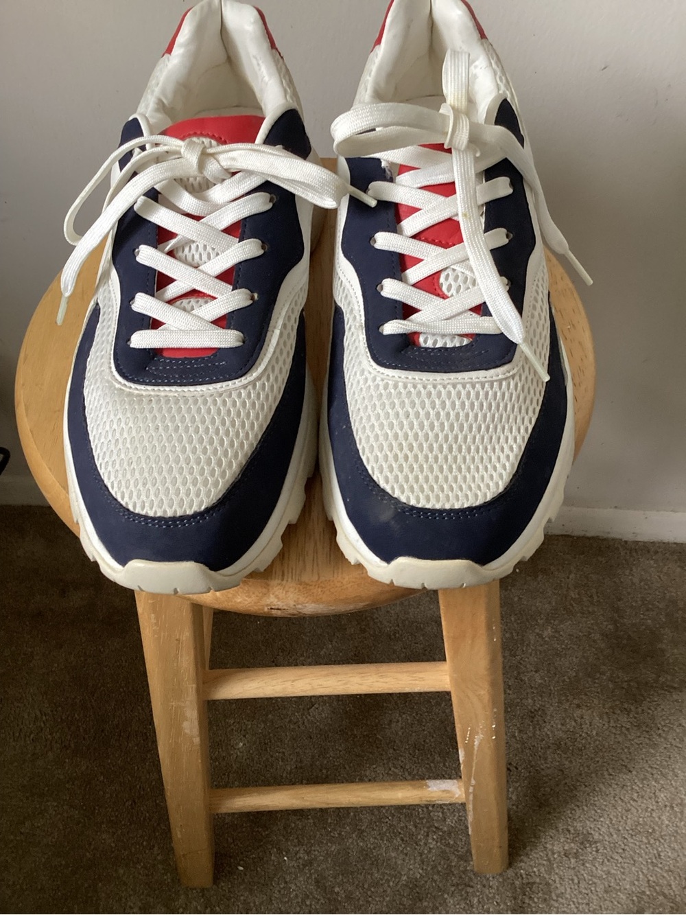 Zara White Navy Red and white Mesh Athletic Sneakers